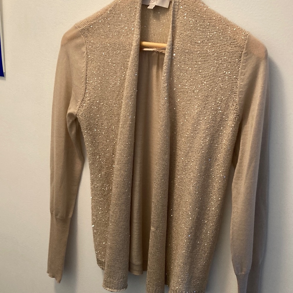 Loft light camel sparkly cardigan. Size XS.
